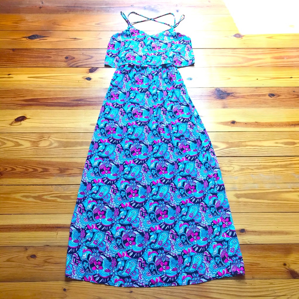 Altar’d State Teal Pink Paisley Maxi Dress, EUC, S